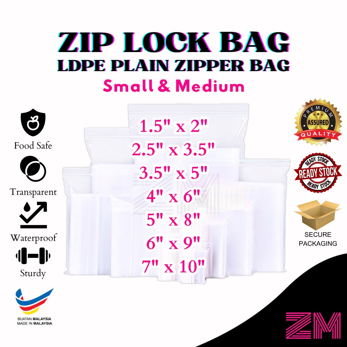 LDPE Ziplock Bag Transparent Self Sealing Zipper Bag